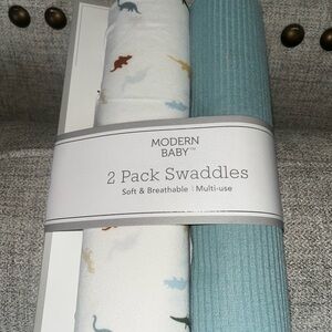 Modern Baby Dinosaur and Teal Swaddle Set